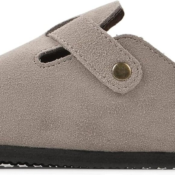 Women's Leather Clog Taupe Slip-On Mule Shearling Lining Contoured Footbed - Picture 5 of 7